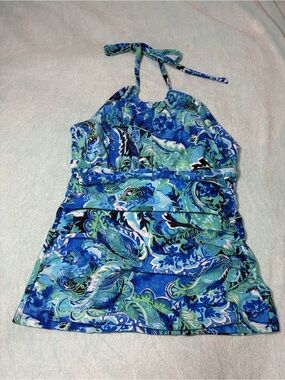 Lauren Ralph Lauren Floral Halter SwimTop - Blue and White Women's M/L